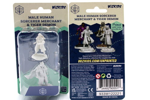 WZK90551 - D&D Critical Role - Unpainted Miniatures - Male Human Sorcerer Merchant & Tiger Demon